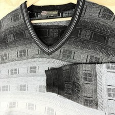 Vintage large 42 Men s Sweater Medium Multicolor Geometric Chunky Knit Grandpa