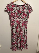 Talbots Women’s Fuschia Pink Floral Print Keyhole Dress Cap Sleeves Size 14 $149