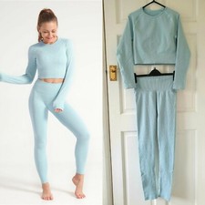 Light Blue Mint Seamless Gym/Yoga/Sports 2 PCS Set, Crop Top  Leggings Size S
