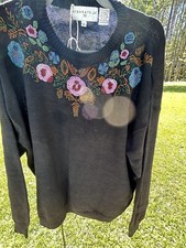 Vintage Beaded Sweater 3X Black High gated Ltd Floral