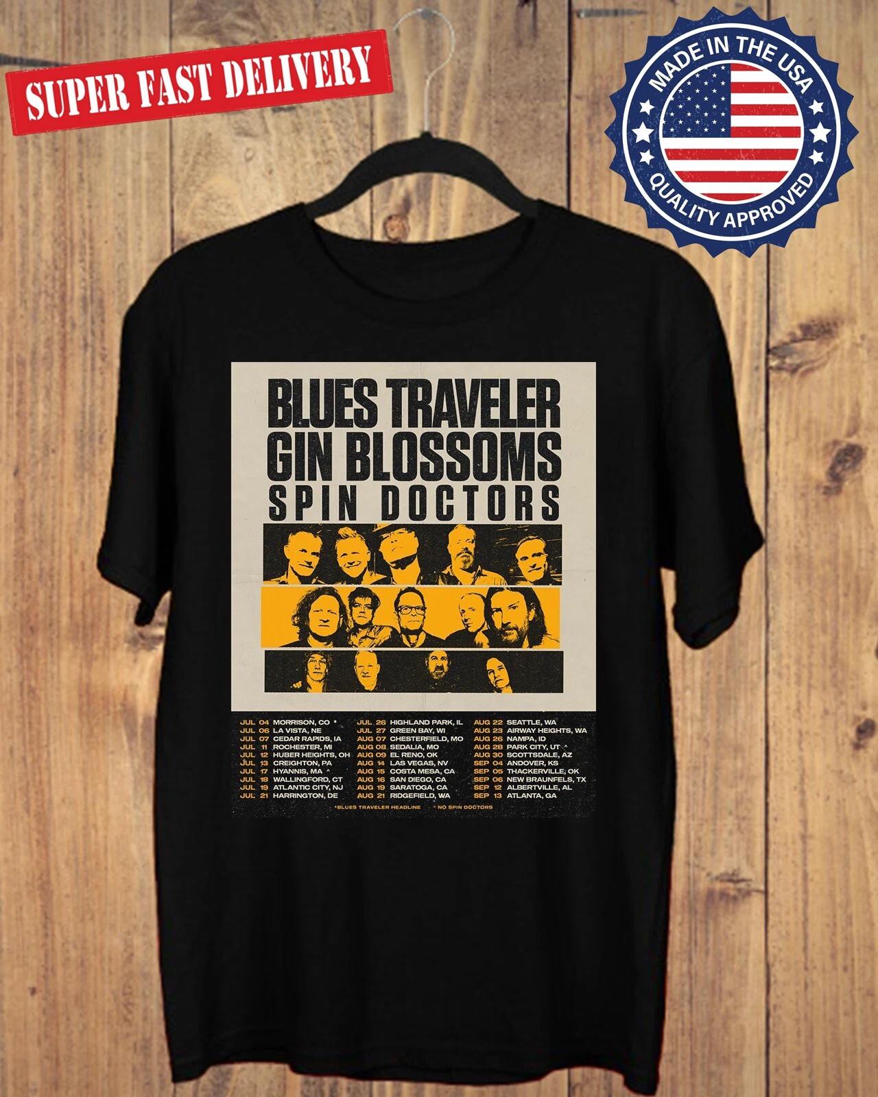 2025 Tour T-Shirt Blue Traveler Gin Blossoms Spin Doctors Fan Gift