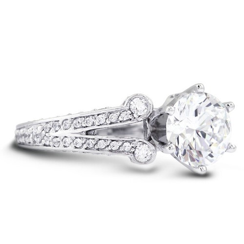 3.5CT NATURAL DIAMOND D/SI2 ROUND CUT PLATINUM SPLIT-BAND SIDE-STONE RING SET - Picture 7 of 17