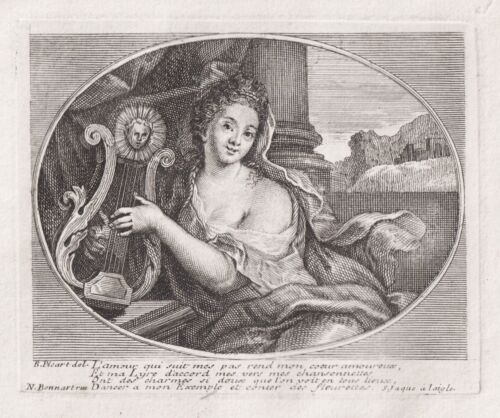 Lyre Lyra woman Frau Musik music Kupferstich engraving B. Picart 1750 - Afbeelding 1 van 1