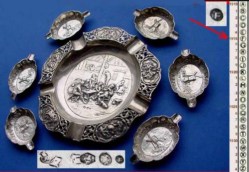 1. von 6. Antiker Aschenbecher, 835er Silber, um 1915 O549 - Picture 10 of 11