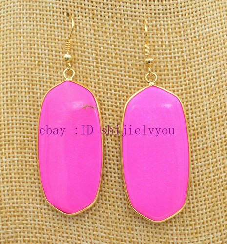 Pretty 22x45mm Rose turquoise stone Gemstone Dangle Hoop Women's Earrings - Picture 4 of 4