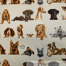 BonEful Fabric FQ Cotton Quilt Cream Brown Dog Breed Stripe Collie Boxer Pug Lab