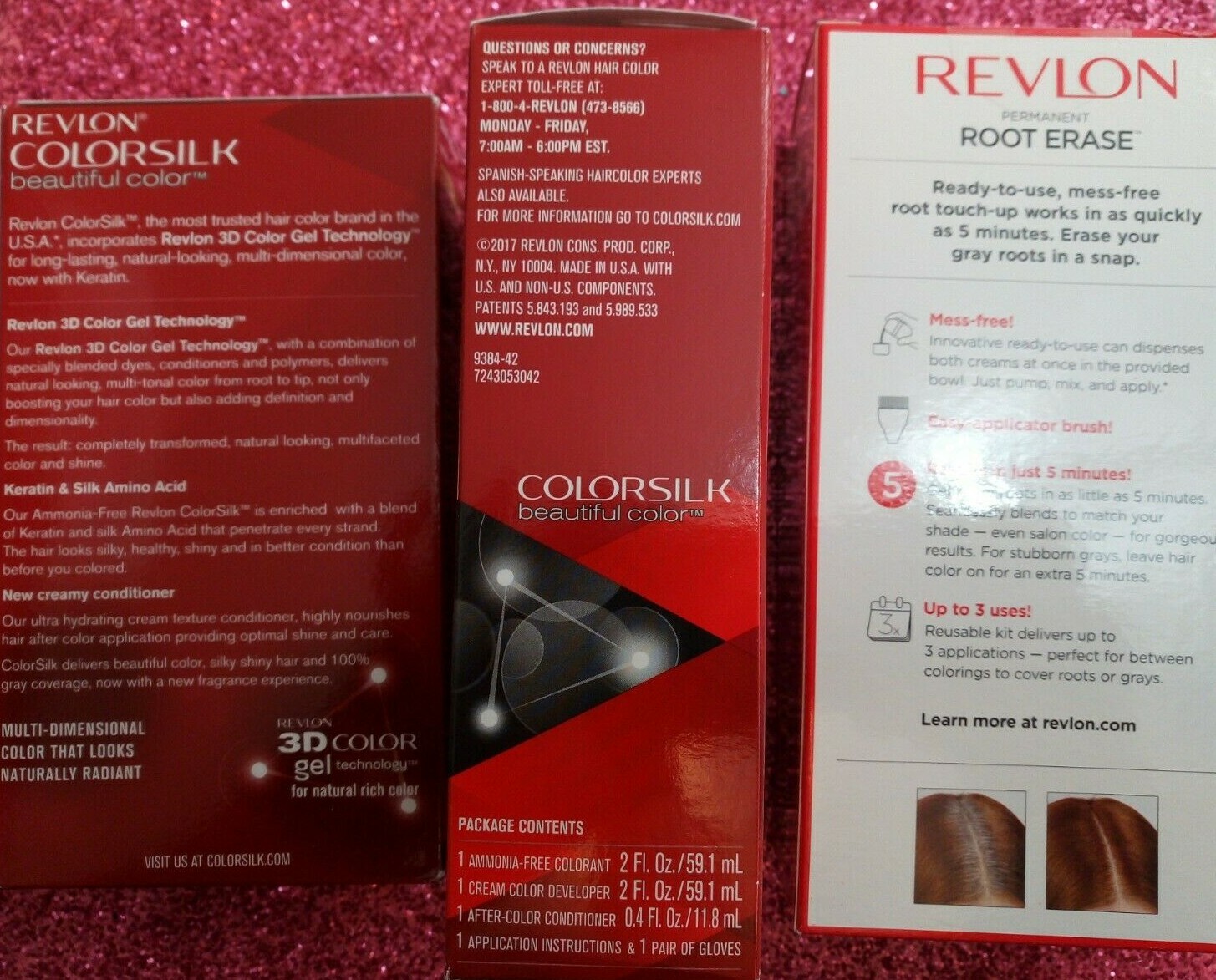 2 Revlon ColorSilk Hair Color 42 Medium Auburn Plus 5R Root Erase Touch Up Kit