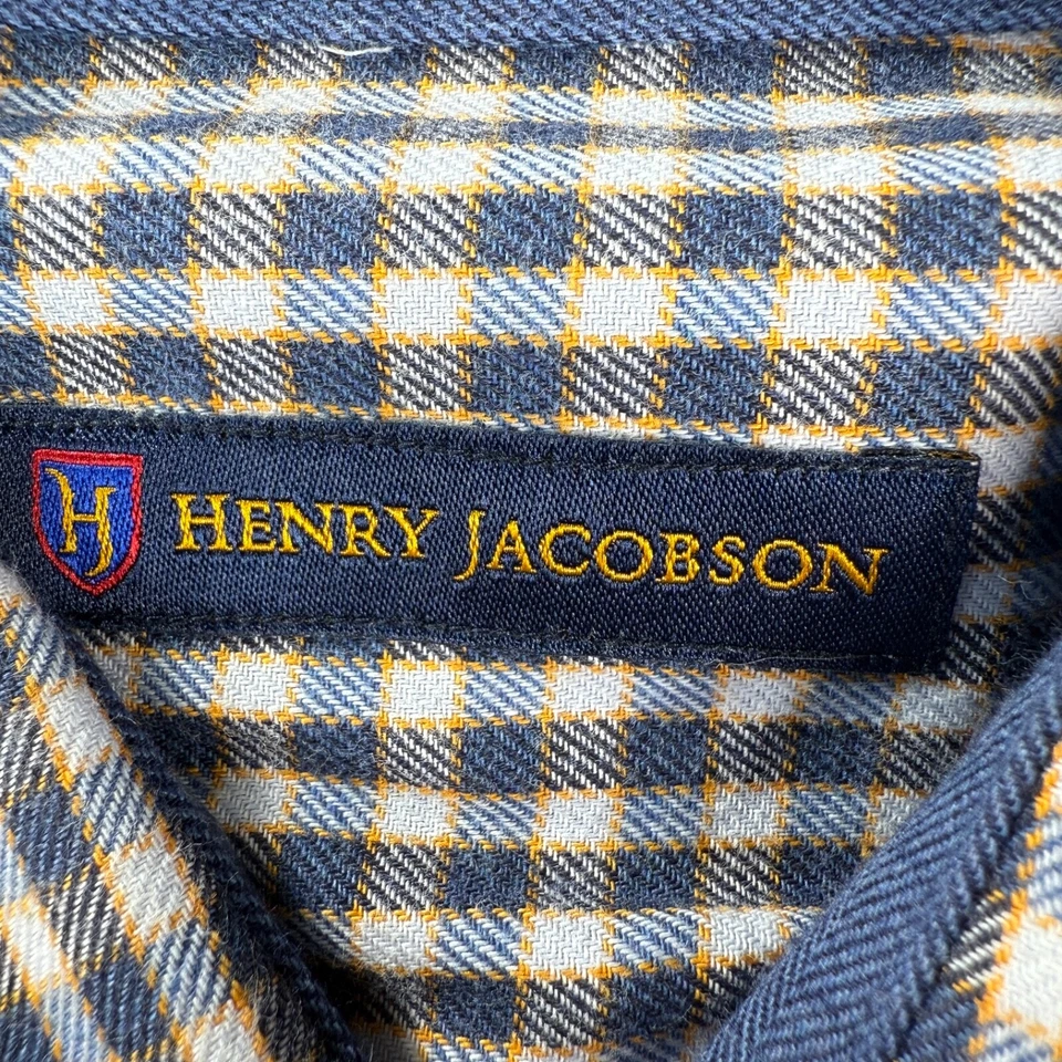 Henry Jacobson Azul Cuadros Botones Hombre Grande L 100% Algodón  Foto 2 de 4