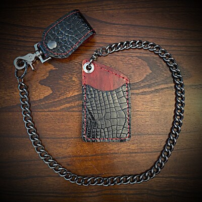 minimalist wallet two pocket wallet genuine alligator black & red