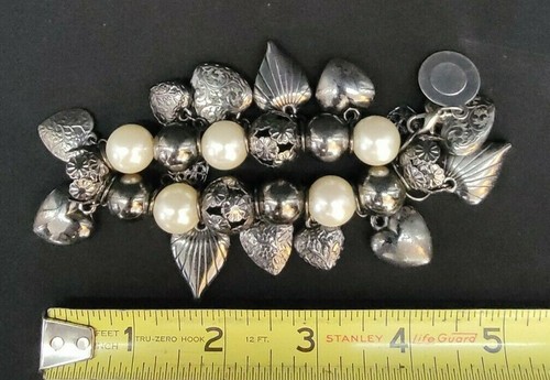 Infinity Bracelet Hearts Globes Angels w/Faux Pearls In Brushed Gray Tones - Picture 8 of 9