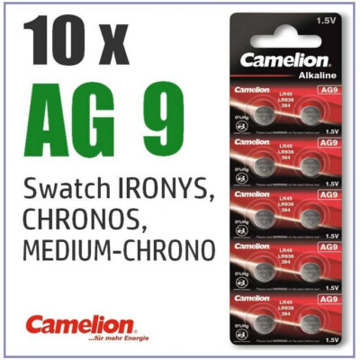   10 Batterien AG 9/394/LR936 Knopfzellen u.a. für SWATCH Uhren Irony, Chrono...