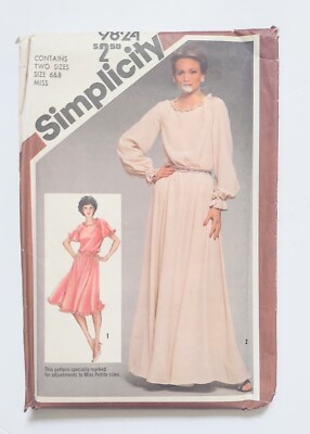 Simplicity 9824 Womens Pleated Ruffle Collar Dress Size 6 8 1980