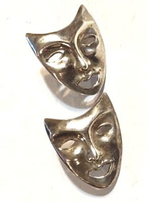 Sterling Silber 925 Ohrringe lachende Gesichtsmaske
