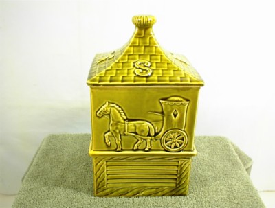 VINTAGE COOKIE JAR HORSE WEATHER VANE JAPAN NORTH EAST SOUTH WEST BUGGY  GREEN