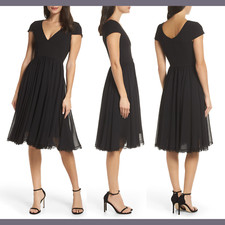 NEW $198 Dress the Population [ XS ] Corey Chiffon Fit Flare Dress Black #F775