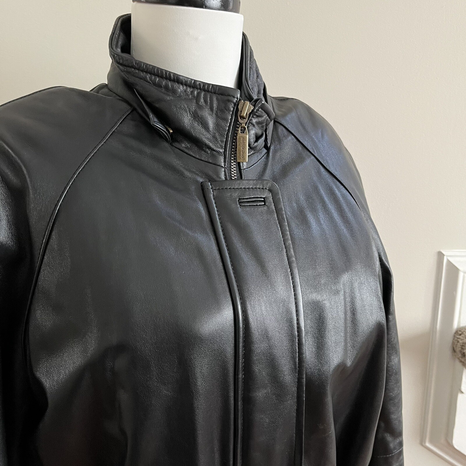 VINTAGE Bromley Leather Coat Womens M Zip Parka Jacke… Gem