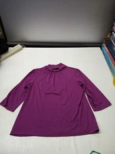 AB Studio Womens Mock Neck Top Sz XL Fuschia Long Sleeve Solid Relaxed Fit 