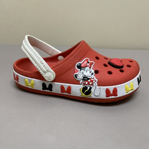 Crocs Disney Minnie Mouse Clogs Girls Size C13 Red Sandals Slip On Shoes Charms - Picture 7 of 13