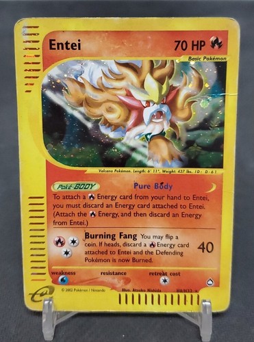Pokémon TCG: Holo Rare Entei H8/H32, Aquapolis Set, E-Reader - Damaged, Swirl