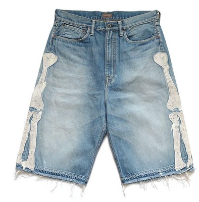 KAPITAL 14oz denim shorts bone Skeleton 