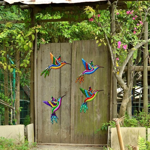 Stunning Metal Bird Garden Sculptures - 4PCS 3D Hanging Hummingbird Decorations - Picture 9 of 10