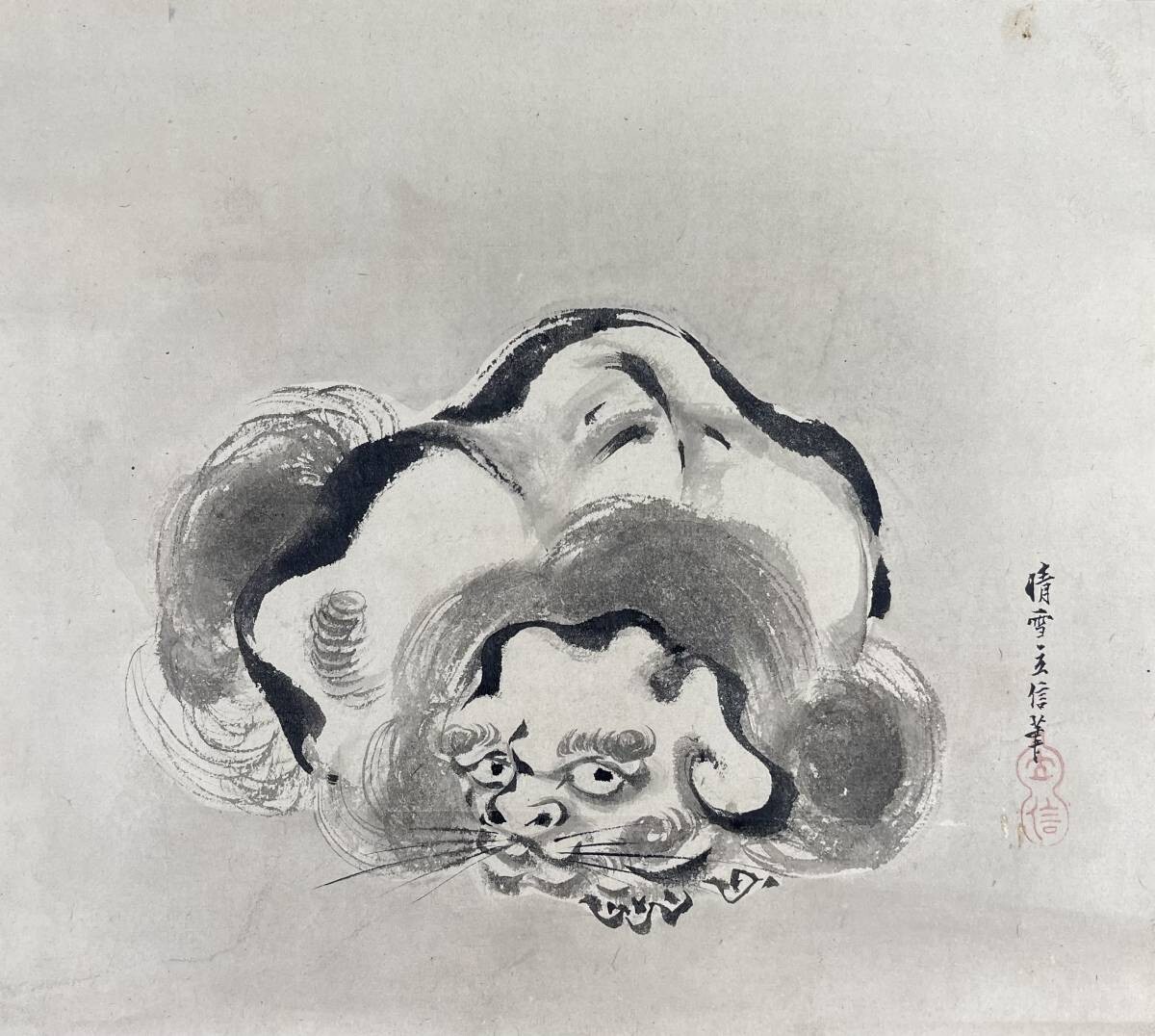 JAPANESE PAINTING HANGING SCROLL JAPAN Lion Old PICTURE ANTIQUE