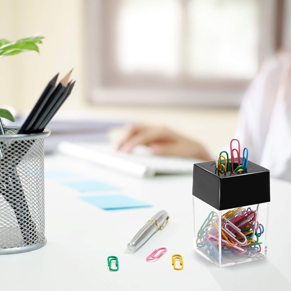 4 Pieces Plastic Paper Clip Dispenser Black Paperclip Holders Practical