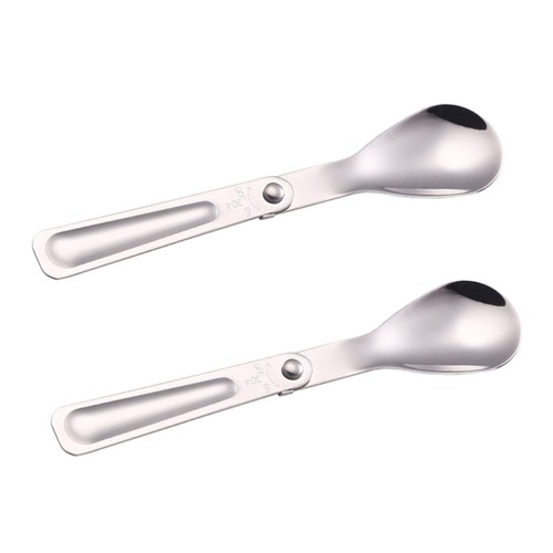 2 PCS Folding Spoon Tableware Camping Silverware Outdoor Dining Travel Foldable