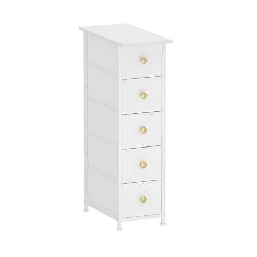 Slim White 5-Drawer Vertical Dresser Cabinet for Small Spaces
