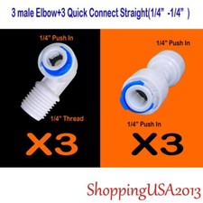 3X Male Elbow 3 X Quick Connect Straight Push In Fitting Connector 1/4"-1/4"