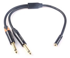3.5mm to Dual 1/4" Y Splitter Cable 1/8" Female to Dual 6.35mm TS Male 1 ft