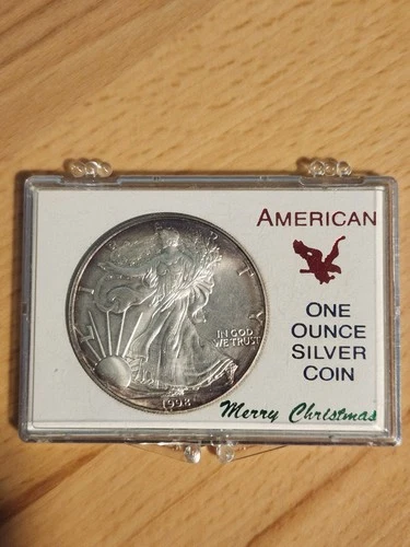 1998 $1 American Silver Eagle – Merry Christmas Coin Holder – 1 oz Fine Silver