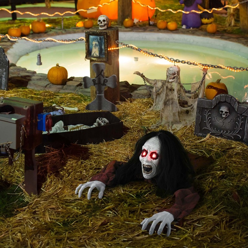 AplusChoice Halloween Zombie Prop Groundbreaker Creepy Sound LED Eyes Yard Decor