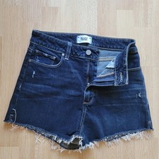 Paige Margot High Rise Dark Wash Distressed Raw Hem Denim Shorts Womens Size 28
