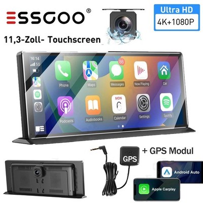 4K 11.3 Zoll Wireless Carplay Android Auto Dashcam mit Rückfahrkamera GPS Modul