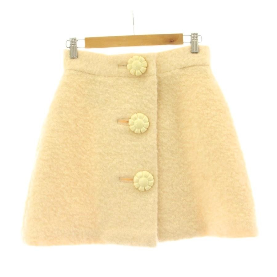 Miu Miu Trapezoid Mini Skirt Front Button Mohair Wool 40 Beige