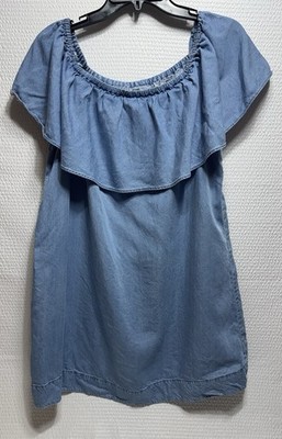7 For All Mankind Denim Chambray Flounce Top Size XS