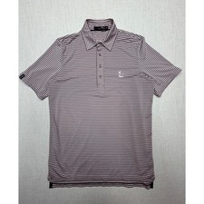 RLX Ralph Lauren Mens Golf Polo Shirt Pink Navy Blue Striped Performance Size M