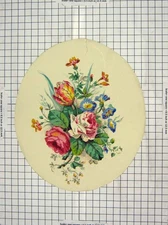 Original Old Antique Print Colour Painting Pink Blue Yellow Flowers