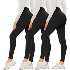 Leggings Cotton Plain Full Length Black UK Size 6 - 18 Womens Ladies Girls