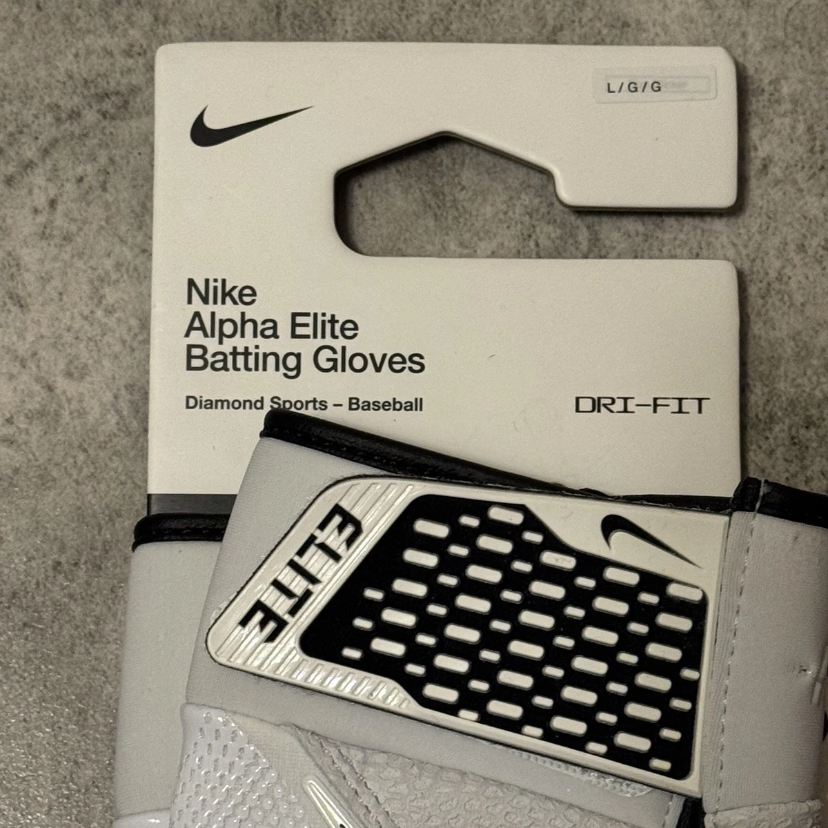 Guantes de bateo de béisbol Nike Alpha Elite para hombre grandes Dri-Fit blancos HF0809-132