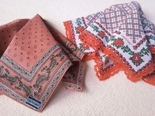 Lot of 2 Lehner Switzerland Vintage Cotton Handkerchief: Paisley  FLOWERS LACE