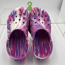 Crocs Classic Marbled Glow Clogs Juniors 3 Pink Purple Tie Dye Slip On Shoes