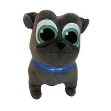 Disney Puppy Dog Pals Bingo Plush Grey Pug Dog Blue Collar Glitter Eyes 9"