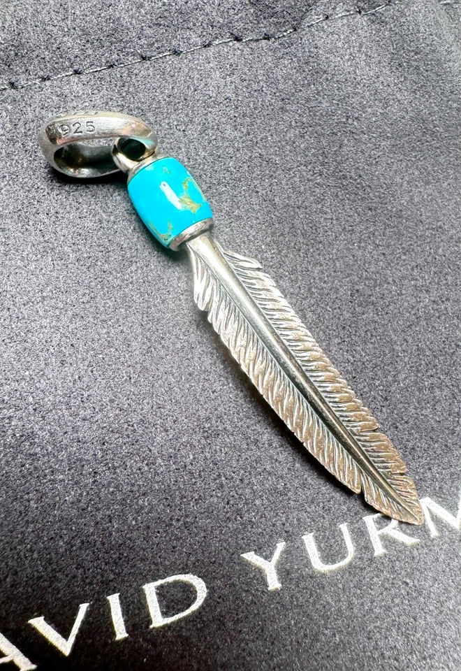 David Yurman Blue Turquoise Southwest Feather Amulet in 925 Sterling Silver - Image 3 of 4