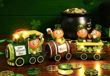 St Patricks Day Decorations for Home, Lighted LED Train Leprechaun Decorations..