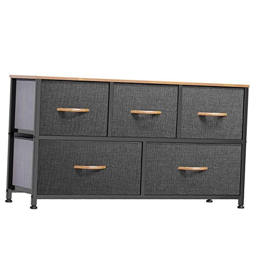Grey Modern Fabric 5-Drawer Dresser TV Stand-image
