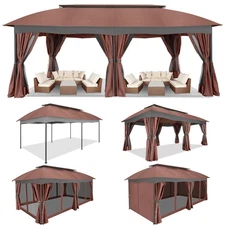 12x20 Oversized Backyard Canopy with Curtain & Nettings Outdoor Garden Pavilion