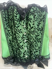 Green Black Lace Satin Missmolly Corset Size L Bustier