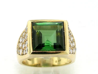 Turmalin Ring 585 Gelbgold 14Kt Gold Turmalin 11ct 28 Brillanten 1,6ct TW VVS - Bild 1 von 4